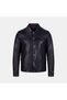 Men's Black Leather Jacket with Removable Fur-Look Collar - 3