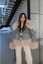 Blue Vintage Fur Detailed Denim Coat