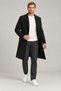 Men's black slim fit cashmere coat classic collar long cut winter overcoat - 2