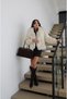 Ecru Fur Coat with Snap Closure - 2