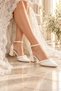 Pearl Grace Women's Pearl and Satin Ribbon Detailed Thick Heeled Evening Dress Wedding Bridal Shoes - 6 cm - 2