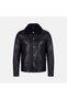 Men's Black Leather Jacket with Removable Fur-Look Collar