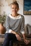 Black-Ecru Asymmetrical Collar Long Sleeve Striped Ribbed Hem Casual Knitwear Sweater 60 58 - 7