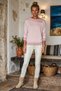 Pastel Pink Asymmetrical Collar Long Sleeve Striped Ribbed Hem Casual Knitwear Sweater 60 58 - 7