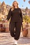 Plus Size Women's Side Tie Detailed Relaxed Fit Blouse and Pants Two-Piece Set - 3
