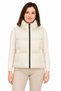 Stand collar satin lined zippered pockets long back oval cut puffer vest - beige
