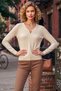 Ecru V-Neck Long-Sleeved Ribbed Sweater with Buckle Collar and Glitter, Casual Knitwear 62 59 - 3