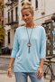 Cyan Blue Boat Neck 3/4 Sleeve Thin Necklace Casual Basic Knitwear Sweater 67 64 - 6