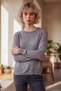 Gray Melange Round Neck Long Sleeve Stoned Slit Casual Knitwear Sweater 60 58 - 6