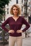 Burgundy V-Neck Long Sleeve Ribbed Collar with Buckle Glittery Casual Knitwear Sweater 62 59 - 3