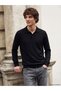 Black Polo Neck Plain Knit Wool Blended Sweater - 2
