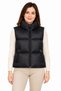 Stand collar satin lined zipper pocket long back oval cut puffer vest - black