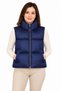 Stand collar satin lined zippered pocket long back oval cut puffer vest - navy blue - 3