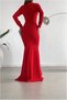 V Long Evening Dress with Sleeves Maxi Collar Slit Dress - 3