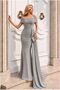 Degaje Long Evening Dress with Low-Cut Neckline and Sleeves, Maxi Collar Dress - 4