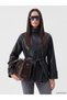 Ozmarka New Season Black Stand Collar Women's Leather Look Trench Coat
