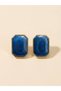 Women's Gold Framed Pearlescent Geometric Rectangular Earrings - Navy Blue - 2