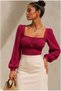 Square Gathered Sleeve Collar Balloon Blouse