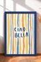 Ciao Bella Written Colorful Lines Framed Painting Italy Poster Living Room Kitchen Wall Decor Itn033