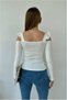 Flexible Sandy Long Sleeve Fabric Collar Square Blouse - 2