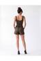 Women's Special Design Suede Texture Lace-Up Detailed Corset Bustier - Bitter Brown - 4