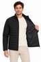 Men's stand collar water repellent puffer quilted three-pocket jacket - black - 3