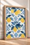 Blue Leafy Lemon Pattern on White Background Framed Painting Italy Poster Wall Decor Itn048 - 2