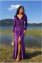 Velvet V Evening Dress Fabric Collar Slit Dress