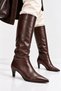 Women's Short Heeled Pointed Toe Skin Above Knee Boots - 8