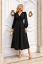 Krep Double Breasted Gathered Sleeves Fabric Collar Balloon Dress - 5