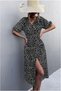 Double-Breasted Midi Sleeve Collared Short Slit Dress
