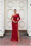 Velvet Long Sleeve Asymmetrical Fabric Collar Sequined Dress - 5