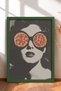 Retro Woman with Pizza Glasses Portrait Framed Painting Italy Poster Living Room Kitchen Wall Decor Itn039