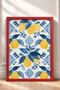 Blue Leafy Lemon Pattern on White Background Framed Painting Italy Poster Wall Decor Itn048 - 3