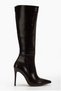 Women's High Thin Patent Leather Elastic Wrinkled Heeled Zippered Comfort Boots - 5
