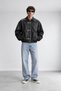 Men's Clip Button Detailed Bomber Leather Jacket