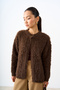 Women's Collared Buttoned Feather Detail Knitwear Cardigan Brown - 2