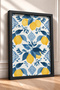 Blue Leafy Lemon Pattern on White Background Framed Painting Italy Poster Wall Decor Itn048 - 2