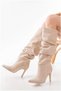 Women's Bellows Style Plain Thin Heeled Suede Boots - 3