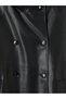 Ozmarka New Season Black Stand Collar Women's Leather Look Trench Coat - 7
