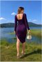 Crepe Evening Dress with High Collar and Slit - 4