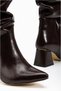 Women's Long Wrinkled Thick Patent Leather Bellows Heeled Boots - 4