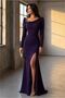 Asymmetrical Long Evening Dress with Sleeves and Slit at the Neckline - 3