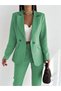 Light Green Double-Breasted Blazer Jacket Carrot Pants Suit - 3