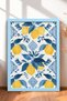 Blue Leafy Lemon Pattern on White Background Framed Painting Italy Poster Wall Decor Itn048