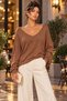 Women's Long Sleeve V-Neck Bat Sleeve Backless Viscose Blouse with Lace Detail - New Season Feminine Elegance and Modern Chic - 3