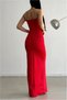 Scuba V Evening Dress Fabric Collar Slit Stretchy Dress - 2