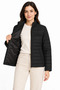 Women's Stand Collar Water Repellent Puffy Quilted Three-Pocket Coat Jacket - Black - 3