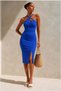 Krep Strapless Evening Dress Midi Fabric Slit Dress - 5