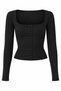 Black Square Collar Blouse with Agraflas - Öb261088